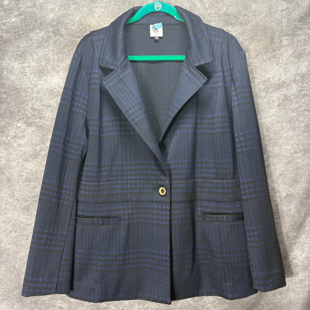 Cabi 4296 Navy Blue Black Plaid Single Button Blazer Jacket XXL